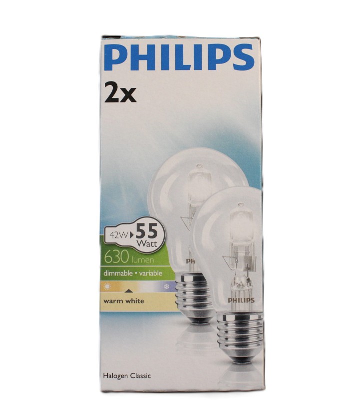 2x Philips Halogen Glühbirne 42W = 55W / 60W E27 Klar