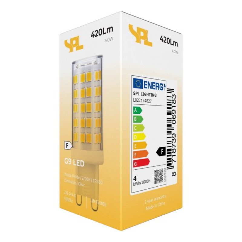 SPL LED Stiftsockellampe T19x54 G9 4 W 420 lm 2700K klar dimmbar