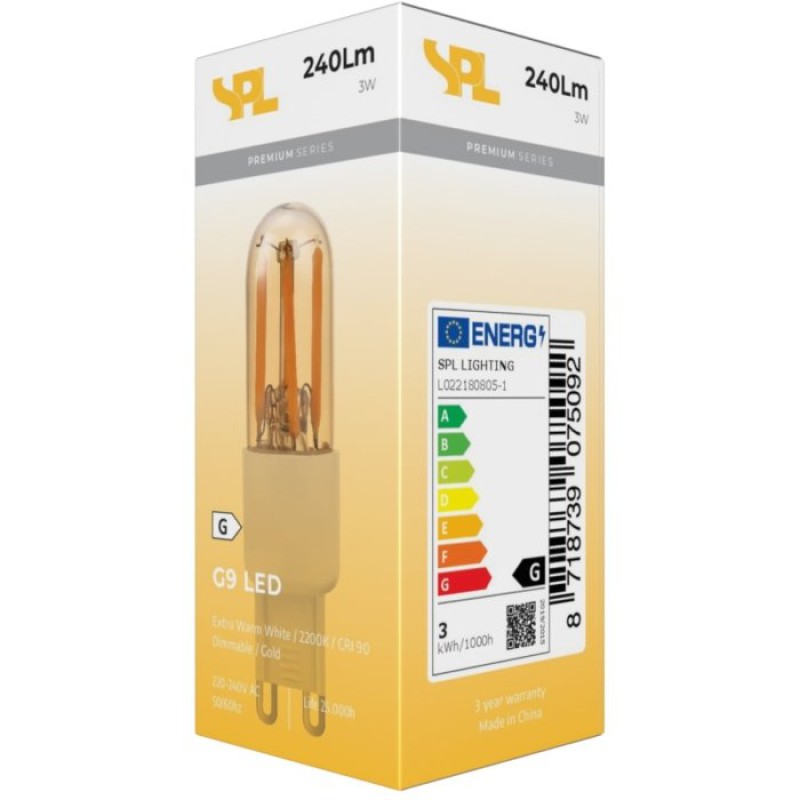 SPL LED Filament Stiftsockellampe T18x66 G9 3 W 240 lm 2200K Gold dimmbar