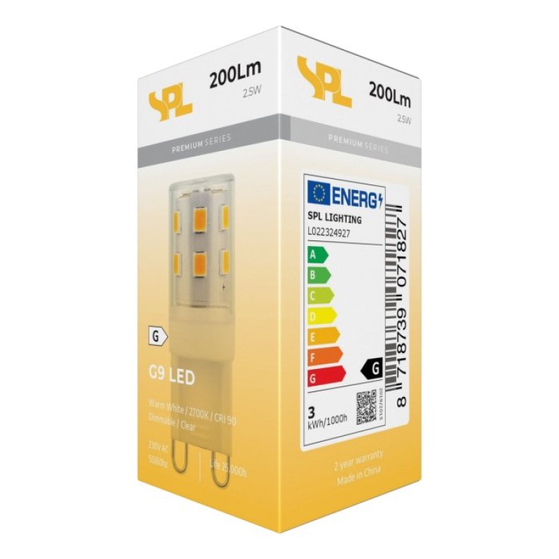 SPL LED Stiftsockellampe T15x42 G9 2,5 W 200 lm 2700K klar dimmbar