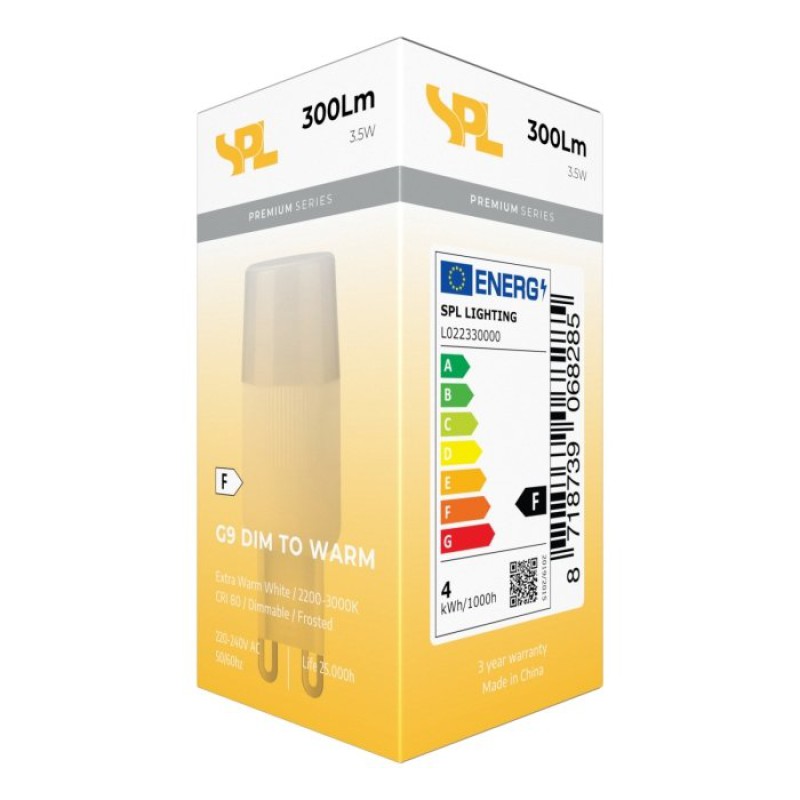 SPL LED Dim to Warm Stiftsockellampe T18x50 G9 3,5 W 300 lm 2200–3000K matt dimmbar