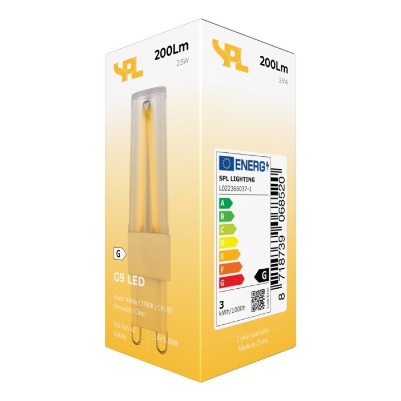 SPL LED Filament Stiftsockellampe T16x65 G9 2,5 W 200 lm 2700K klar dimmbar