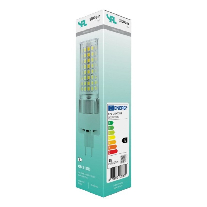 SPL LED Stiftsockellampe T30x105 G8 18 W 2100 lm 4000K klar dimmbar