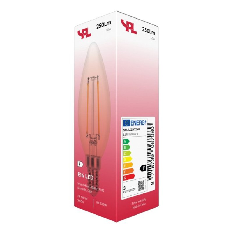 Preview: SPL LED Filament Kerze C35x97 E14 2,8 W 250 lm 2700K klar dimmbar