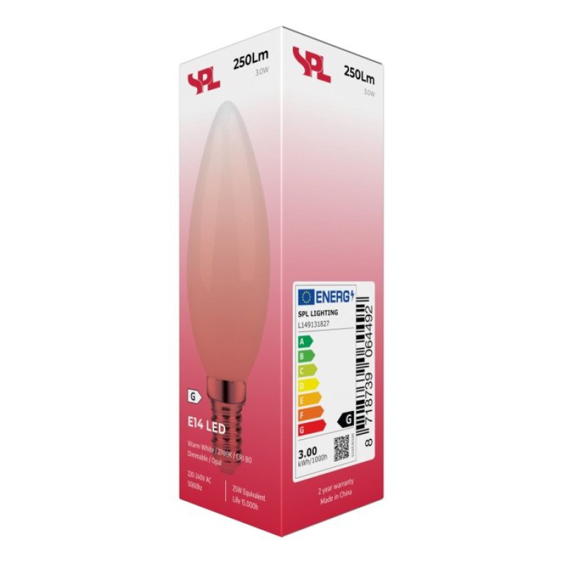Preview: SPL LED Filament Kerze C35x100 E14 3 W 250 lm 2700K matt dimmbar