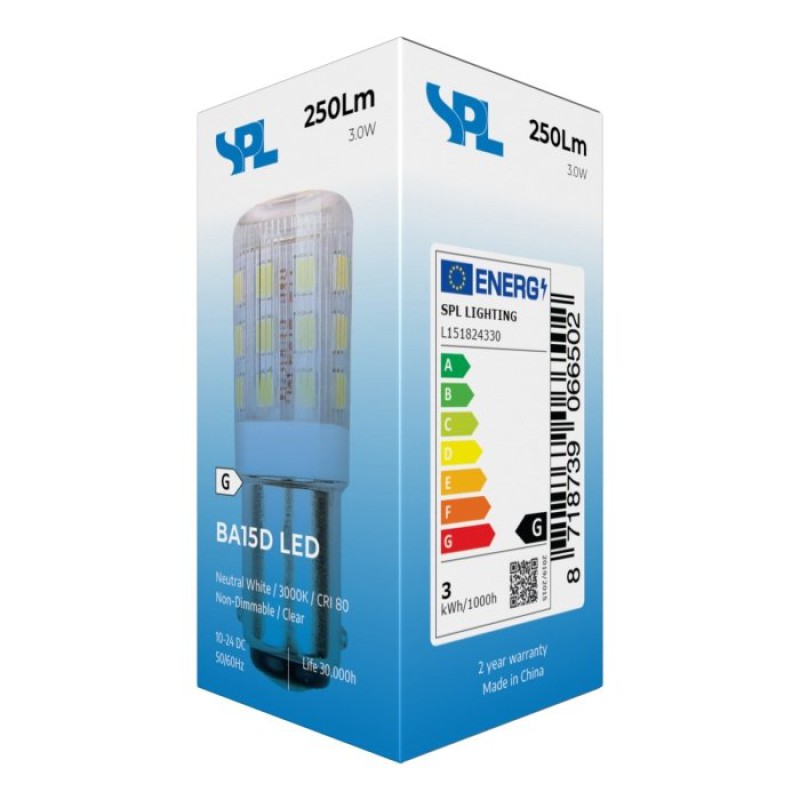Preview: SPL LED Röhre T18x45 Ba15d 3 W 250 lm 3000K klar 10–24 V