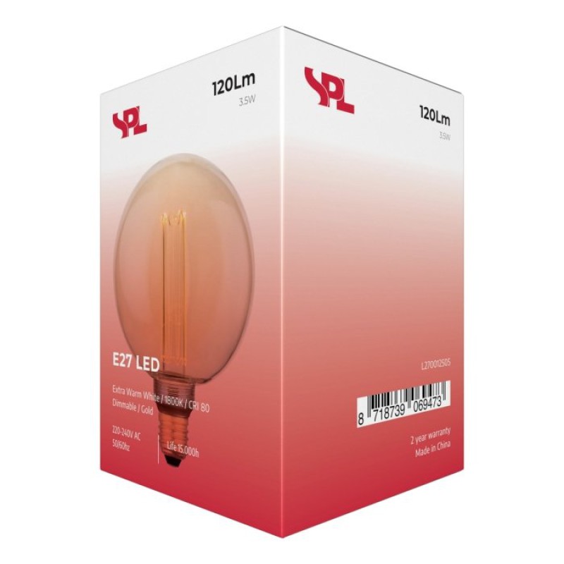 SPL LED Globe G125x164 E27 3,5 W 120 lm 1800K Gold dimmbar