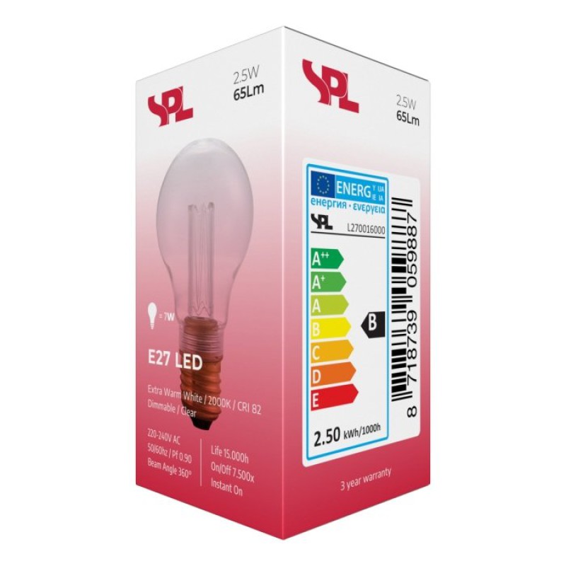 Preview: SPL LED Birne A60x110 E27 2,5 W 65 lm 2000K klar dimmbar