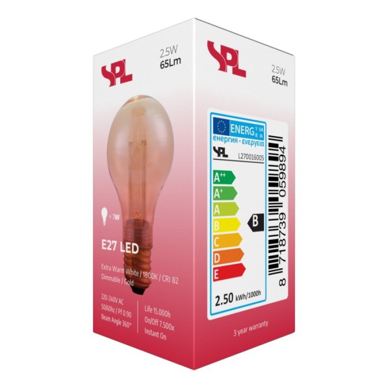 Preview: SPL LED Birne A60x110 E27 2,5 W 65 lm 1800K Gold dimmbar