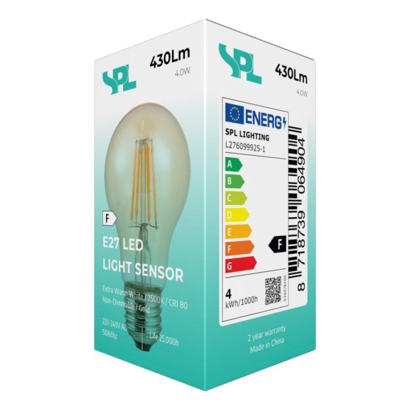 Preview: SPL LED Filament Birne A60x106 E27 4 W 430 lm 2500K Gold