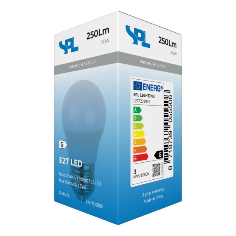 SPL LED Globe G45x80 E27 3 W 250 lm 3000K opal