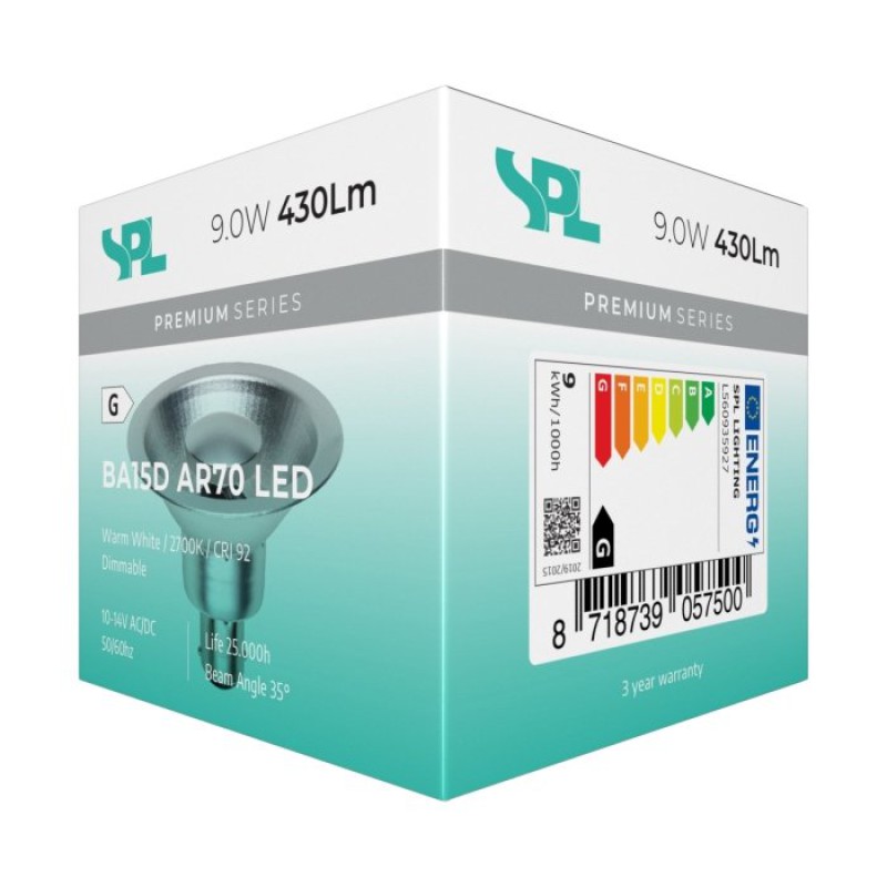 Preview: SPL LED Reflektor AR70x55 Ba15d 9 W 430 lm 2700K klar dimmbar