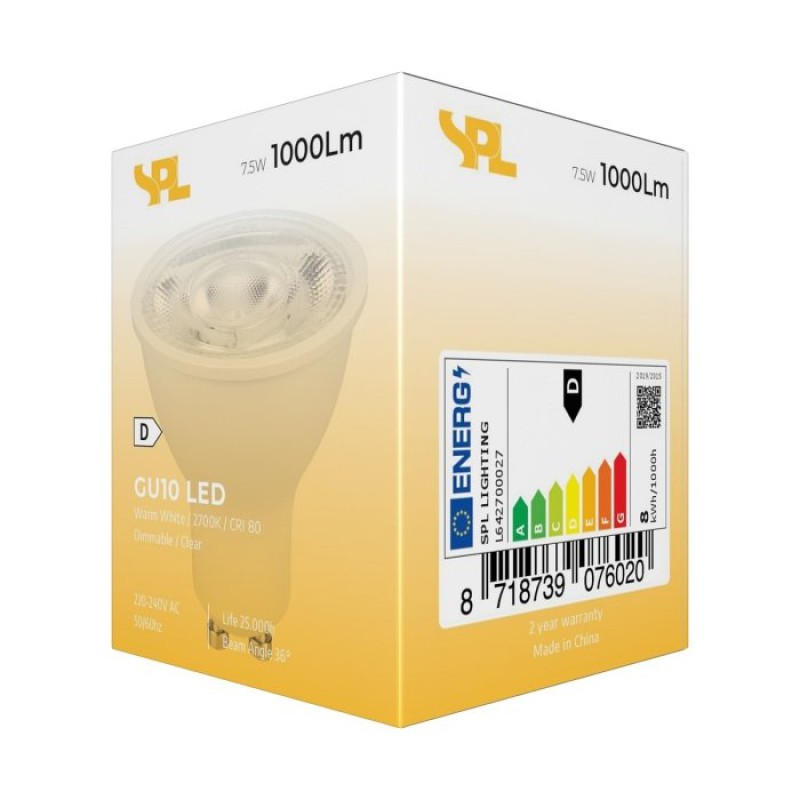 SPL LED Reflektor 50x55 GU10 7,5 W 1000 lm 2700K klar dimmbar