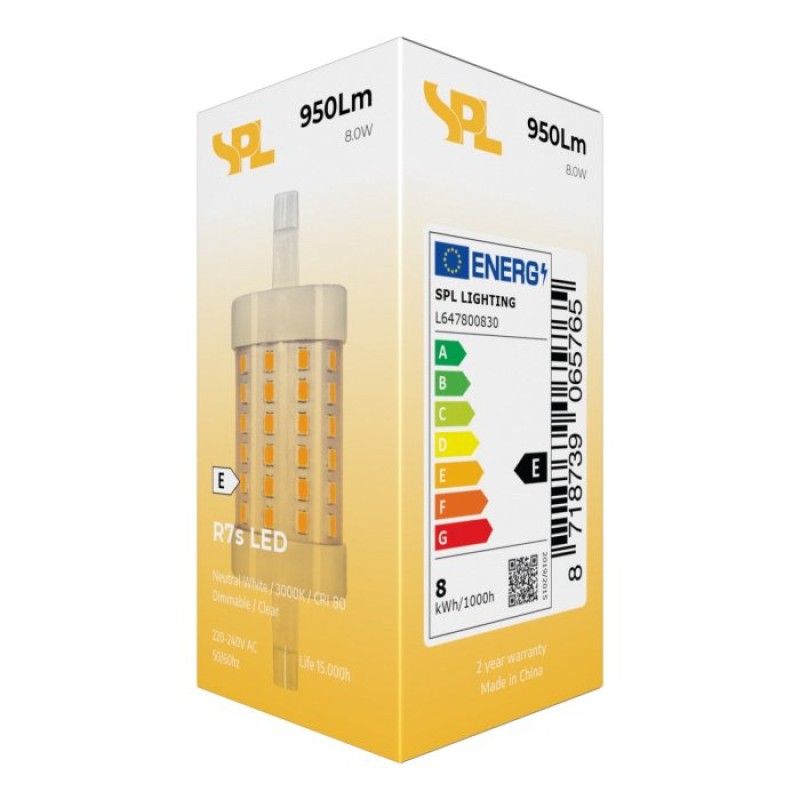 SPL LED Röhre T29x78 R7s 8 W 950 lm 3000K klar dimmbar