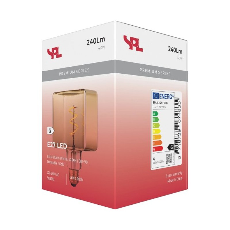 Preview: SPL LED Filament Würfel C95x155 E27 4 W 240 lm 2200K Gold dimmbar