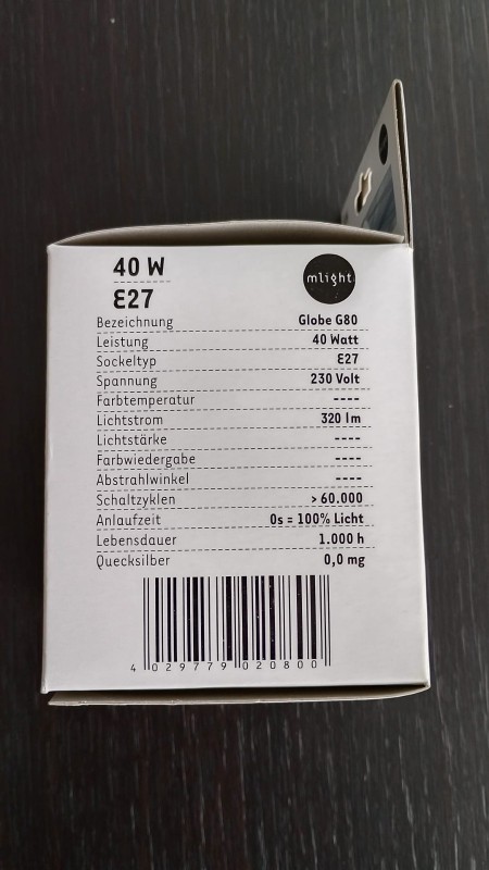 Preview: Mlight Globelampe E27 80 D - 40 W opal stoßfest