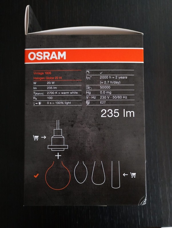 Preview: OSRAM Globelampe Halogen Ø95 20W = 25W klar Vintage 1906 Edition