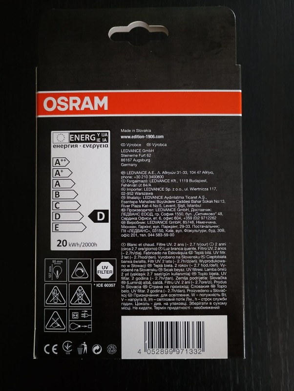 Preview: OSRAM Globelampe Halogen Ø95 20W = 25W klar Vintage 1906 Edition