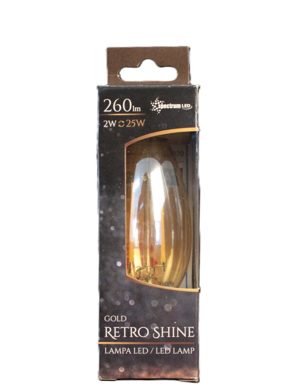 Spectrum LED Filament Kerze 2W = 25W E14 klar Gold Retro Shine