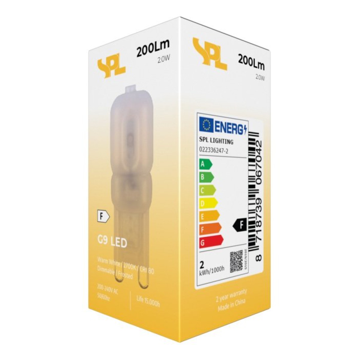 SPL LED Stiftsockellampe T16x49 G9 2 W 200 lm 2700K matt dimmbar