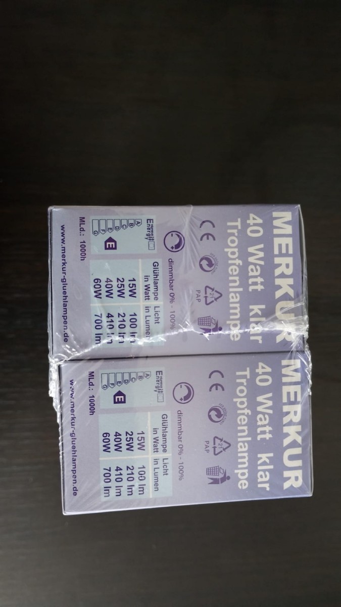 10x Merkur Tropfenlampe E27 40W klar