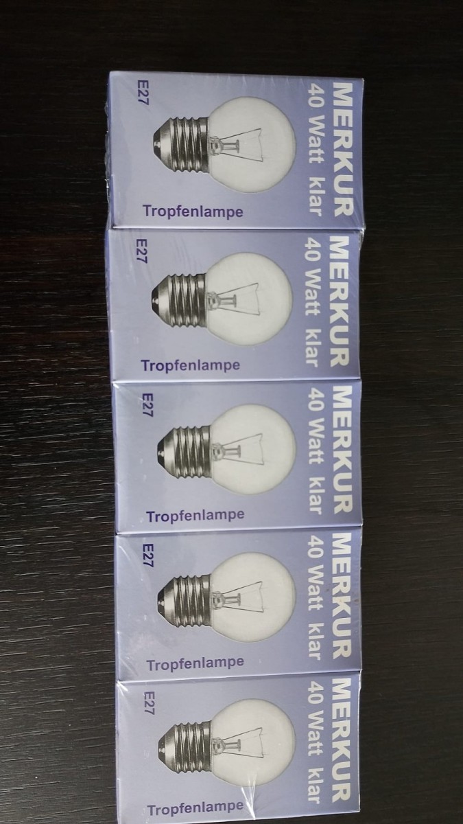10x Merkur Tropfenlampe E27 40W klar