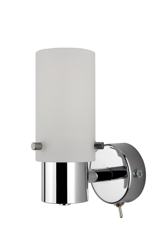 Wandleuchte mit Schalter in chrom mit Glas in opal