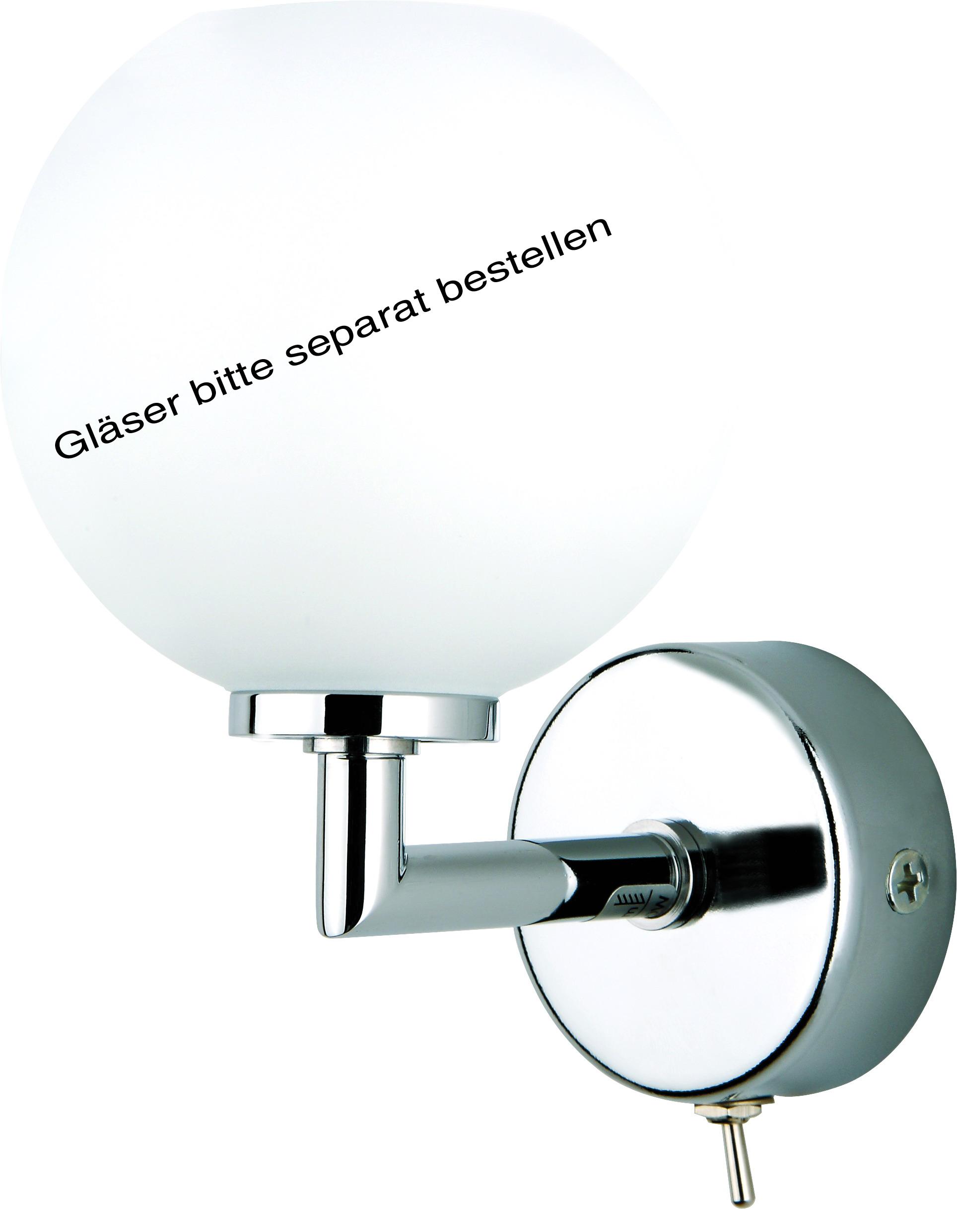 Wandleuchte mit Schalter in chrom mit Glas in opal