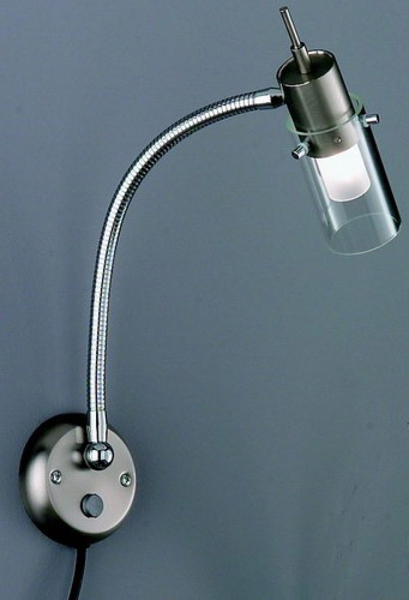Wandleuchte mit Zugschalter in Nickel Matt und Glas in klar (ohne Leuchtmittel)