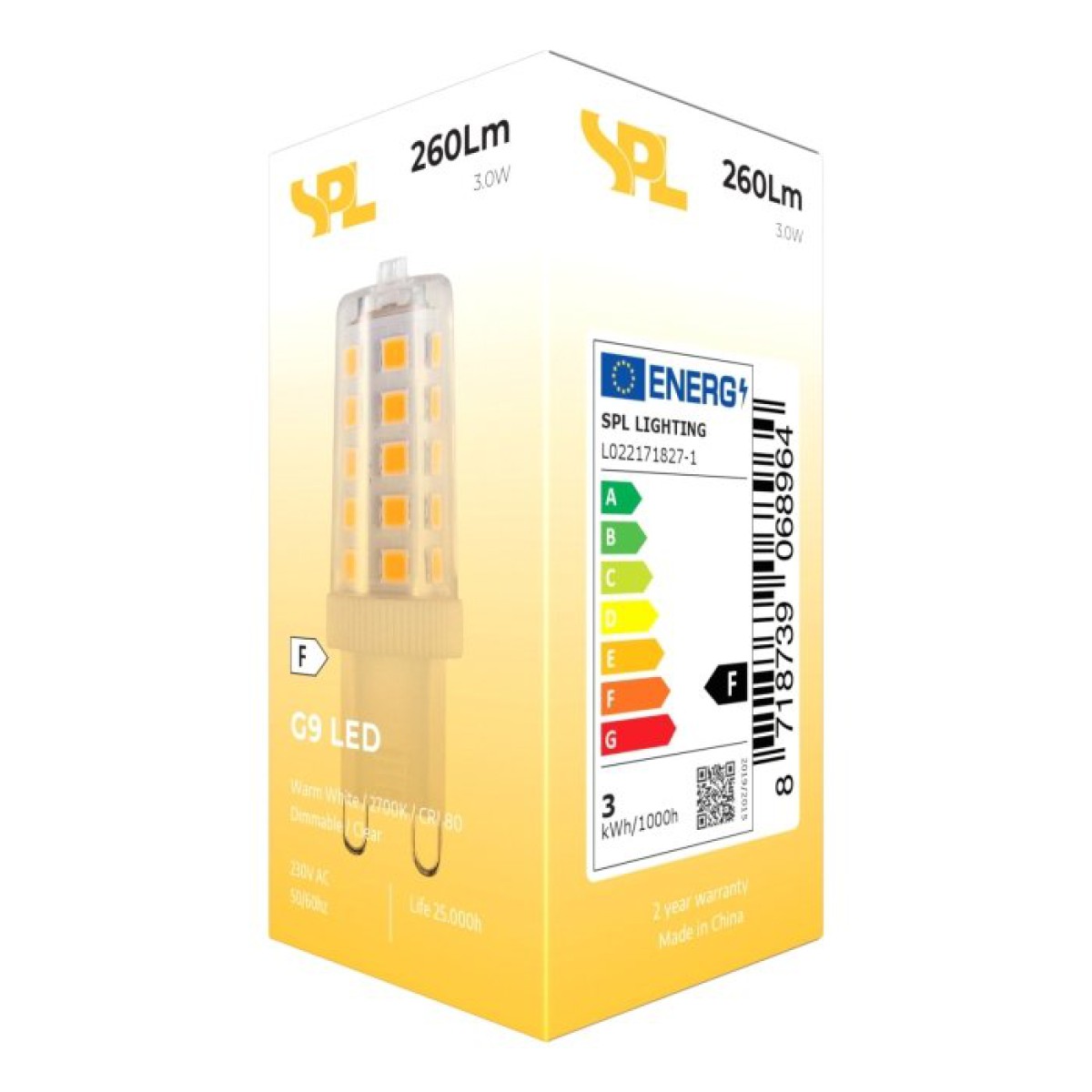 SPL LED Stiftsockellampe T17x50 G9 3 W 260 lm 2700K klar dimmbar