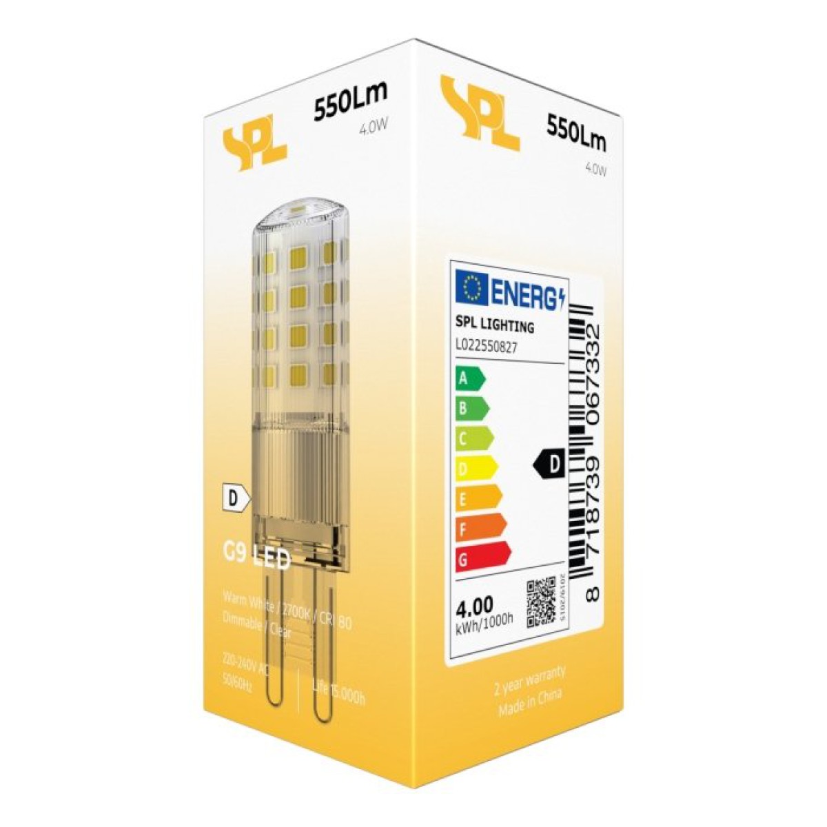 SPL LED Stiftsockellampe T18x59 G9 4,2 W 550 lm 2700K klar dimmbar