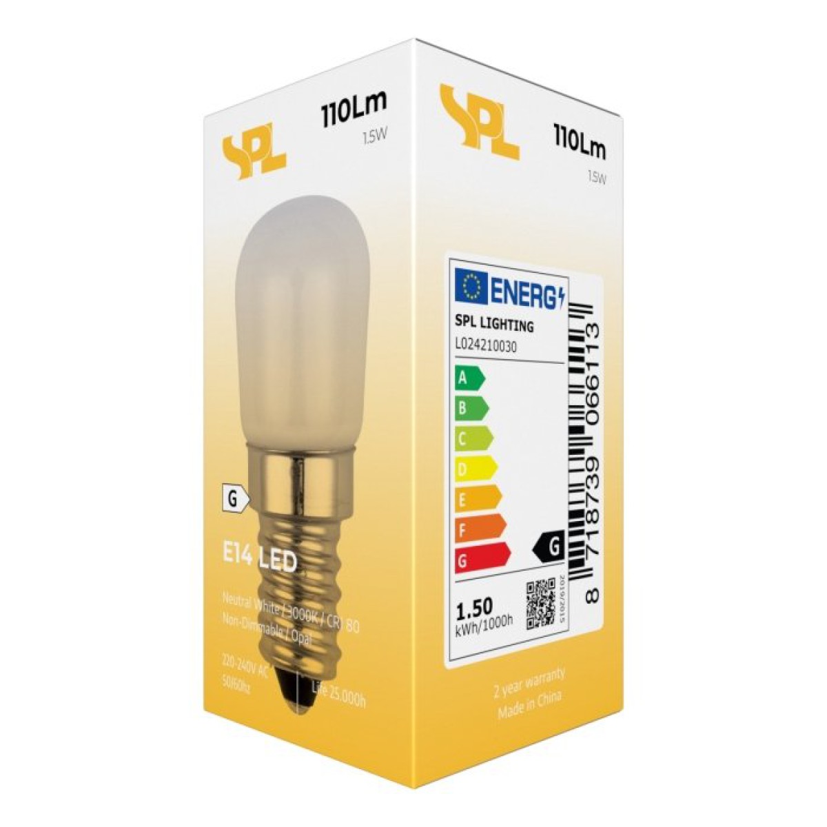 SPL LED Röhre P23x52 E14 1,5 W 110 lm 3000K opal