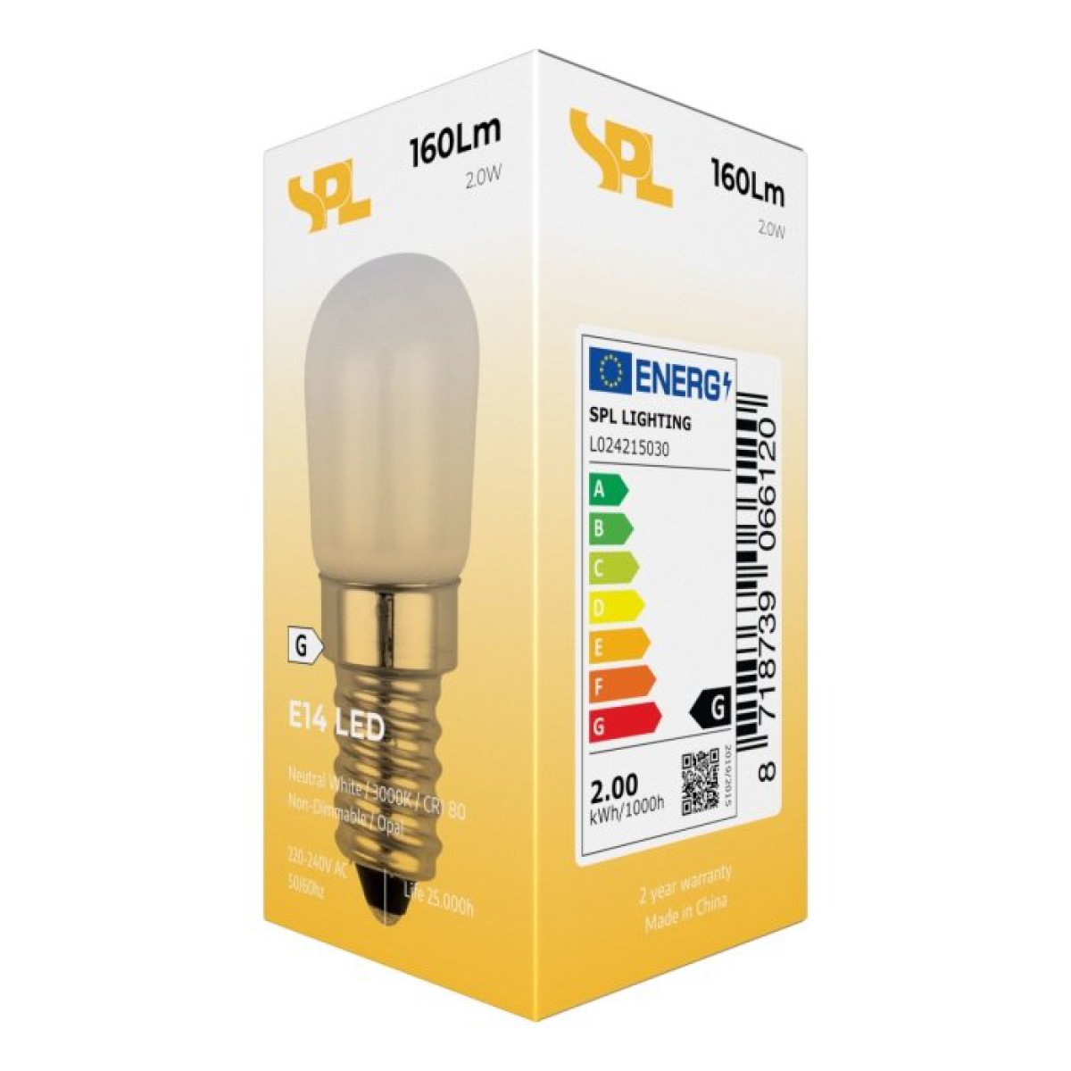 SPL LED Röhre P23x52 E14 2 W 160 lm 3000K opal