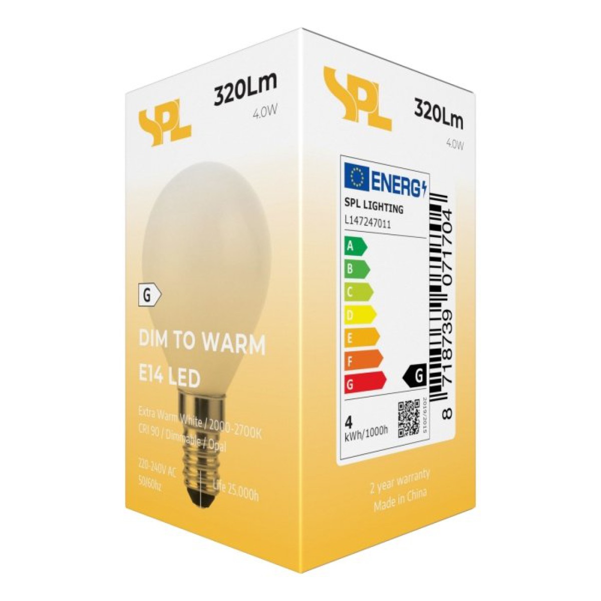 SPL LED Filament Dim to Warm Kerze G45x75 E14 4 W 320 lm 2000–2700K opal dimmbar