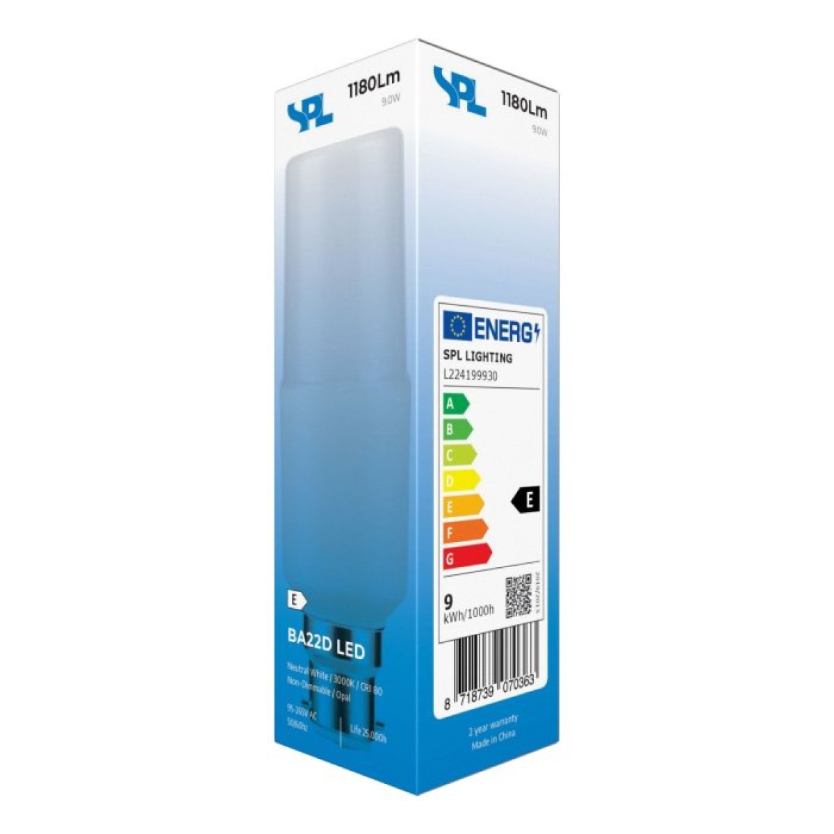 SPL LED Röhre T41x125 Ba22d 9 W 1180 lm 3000K opal