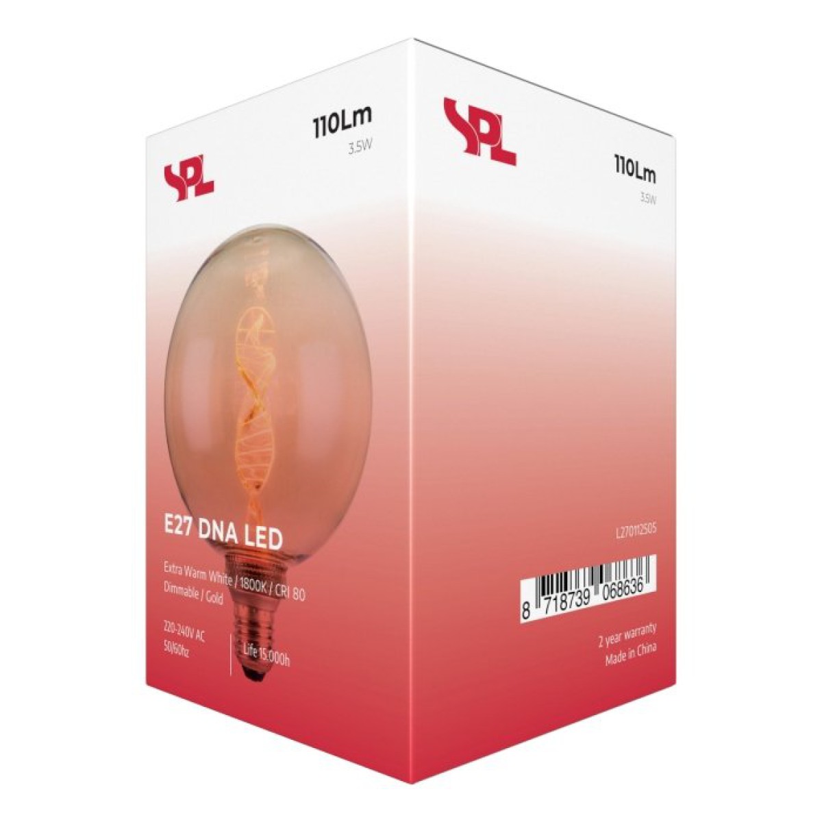 SPL LED Globe G125x164 E27 3,5 W 110 lm 1800K Gold dimmbar