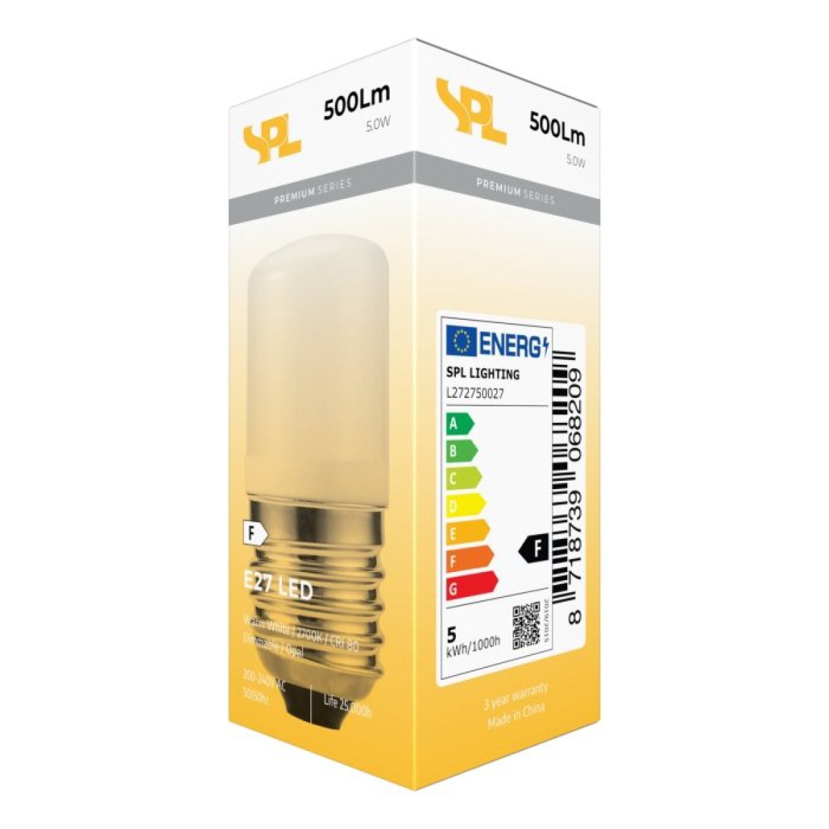 SPL LED Röhre T27x60 E27 5 W 500 lm 2700K opal dimmbar