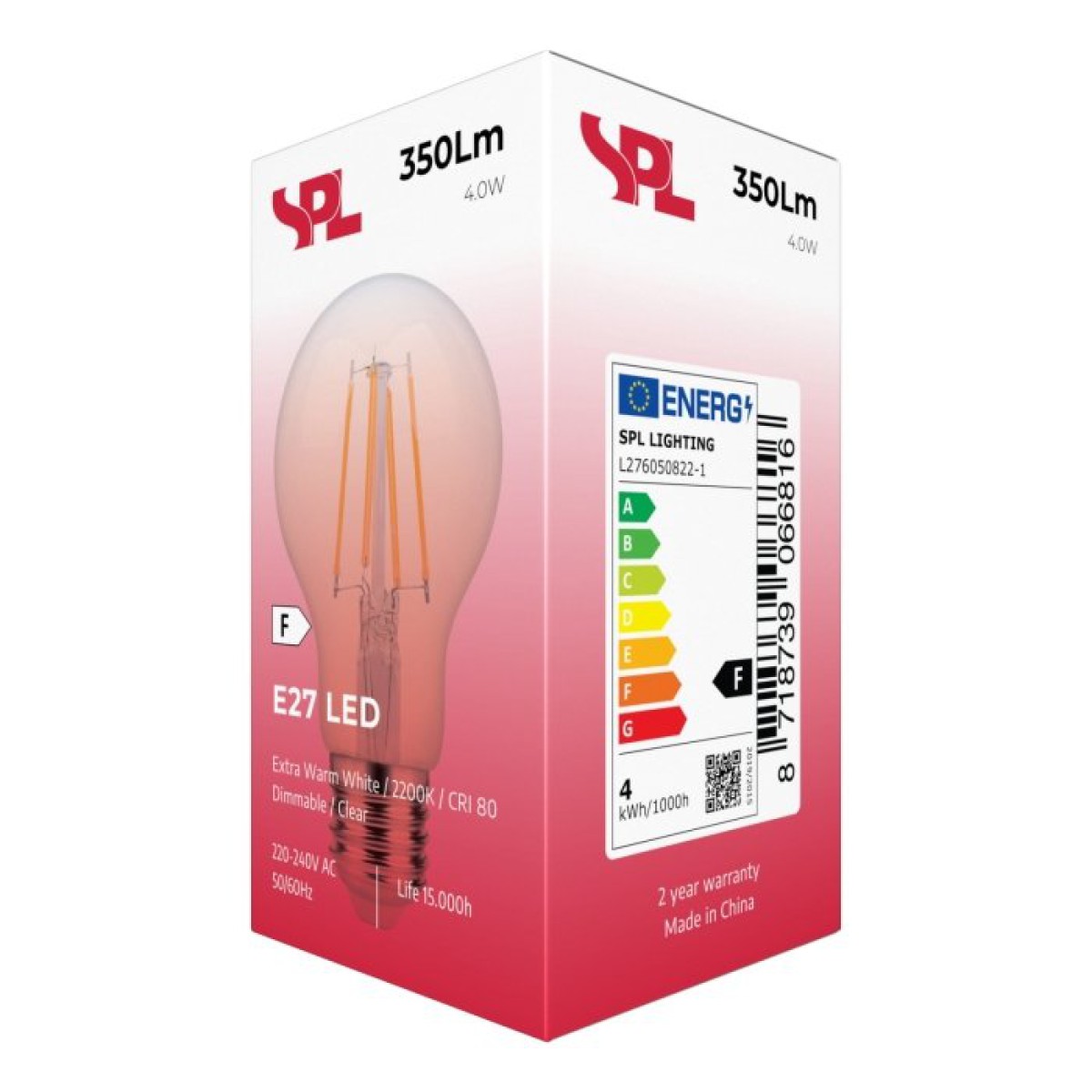 SPL LED Filament Birne A60x105 E27 4 W 380 lm 2200K klar dimmbar