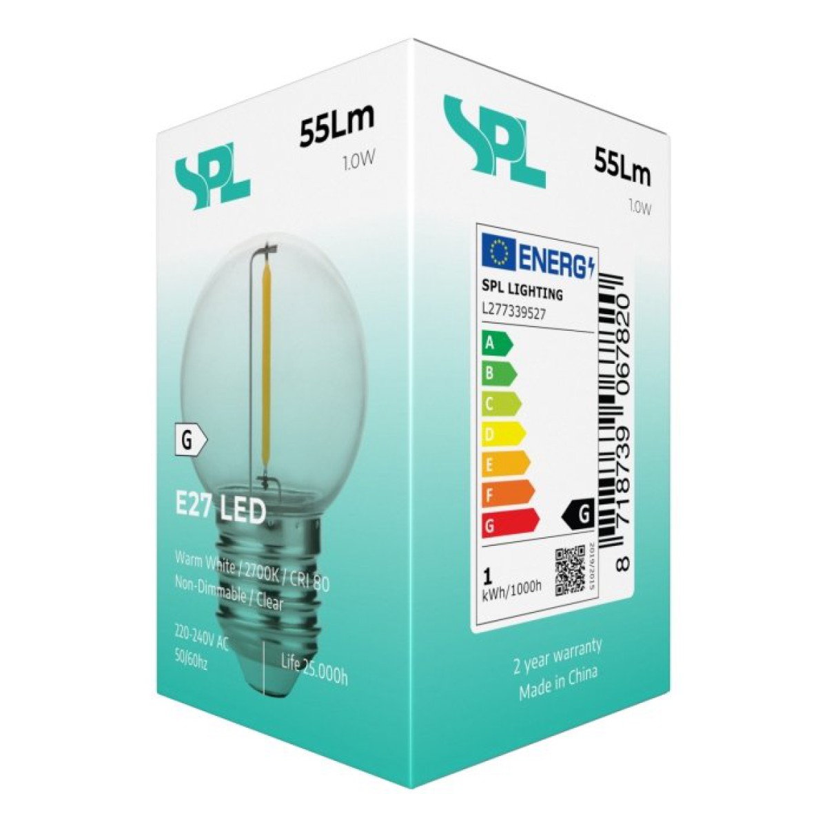 SPL LED Filament Globe G45x68 E27 1 W 55 lm 2700K klar