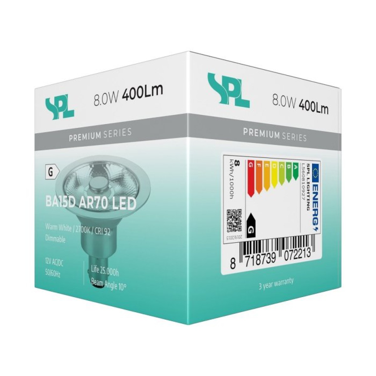 SPL LED Reflektor AR70x50 Ba15d 8 W 400 lm 2700K klar dimmbar 10°