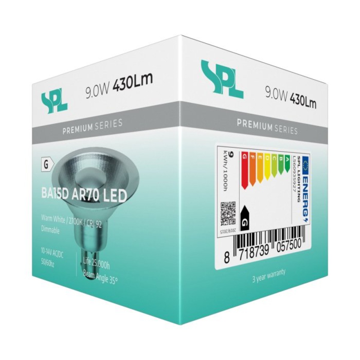 SPL LED Reflektor AR70x55 Ba15d 9 W 430 lm 2700K klar dimmbar