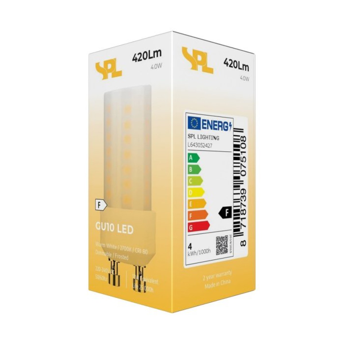 SPL LED Stiftsockellampe T22x52 GU10 4 W 420 lm 2700K matt dimmbar