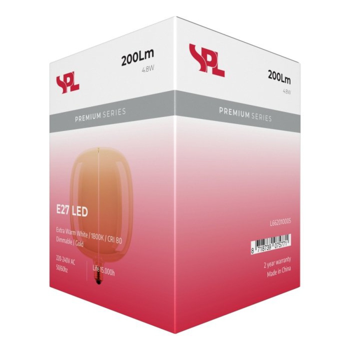 SPL LED Filament Globe W187x237 E27 4,8 W 200 lm 1800K Gold dimmbar