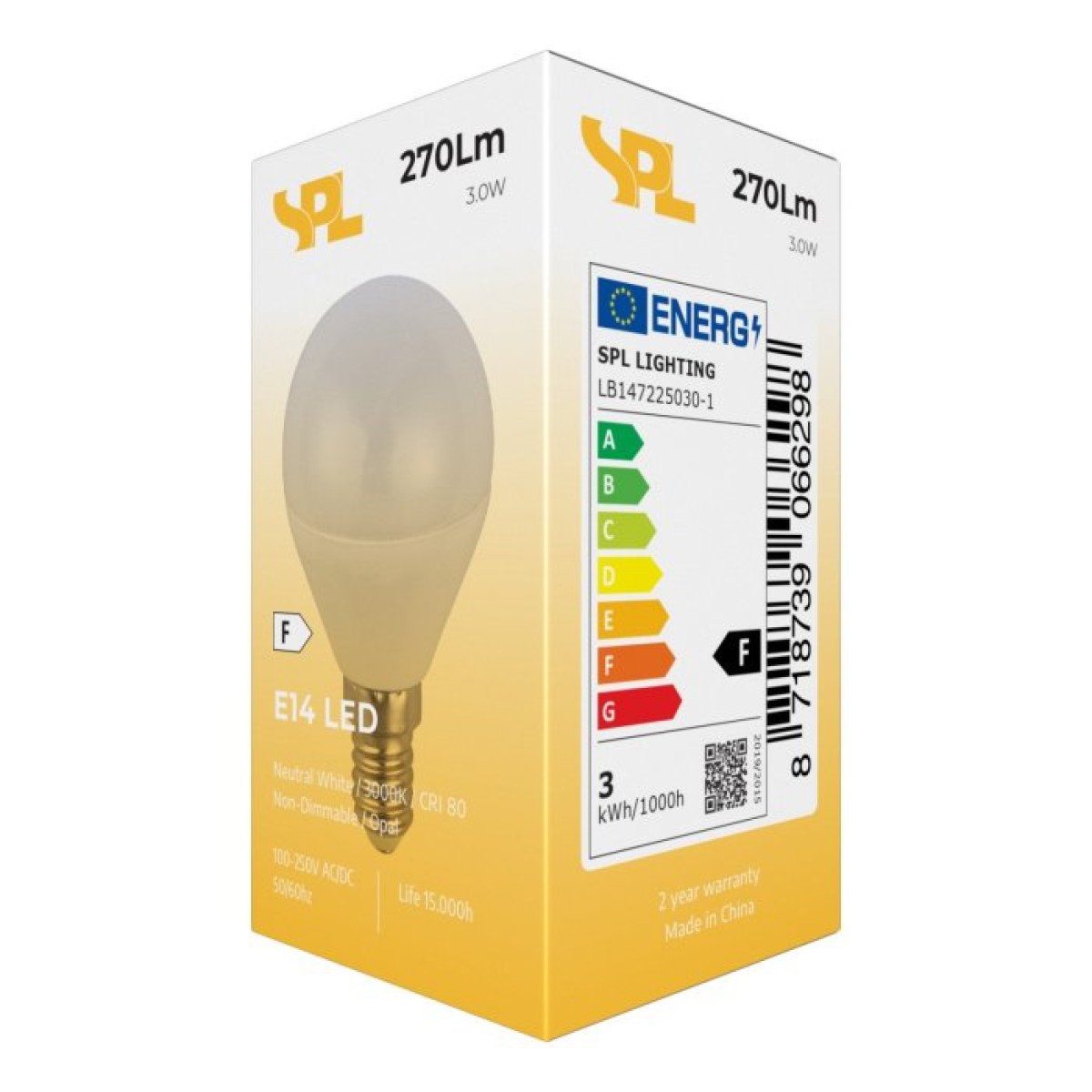 SPL LED Globe G45x79 E14 3 W 270 lm 3000K opal